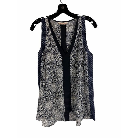 Rebecca Taylor navy blue and cream silk tunic tank top- size m - Picture 1 of 6